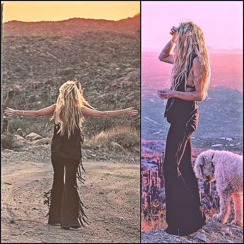 LONG LENGTH Hip Hugger Fringe Bell Bottoms in BLACK SOLID - Sizes XS S M L XL - Picture 10 of 13